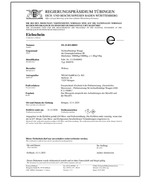 Eichschein Waage - PDF zum Download Eichschein Waage - PDF zum Download