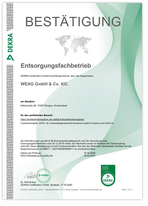 Bestätigung Entsorgungsfachbetrieb - PDF zum Download