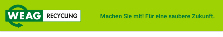 WEAG GmbH & Co. KG · Wertstoff-Aufbereitung · Recycling · Küferstraße 25 · 73257 Köngen · Telefon 07024 98389 - 0